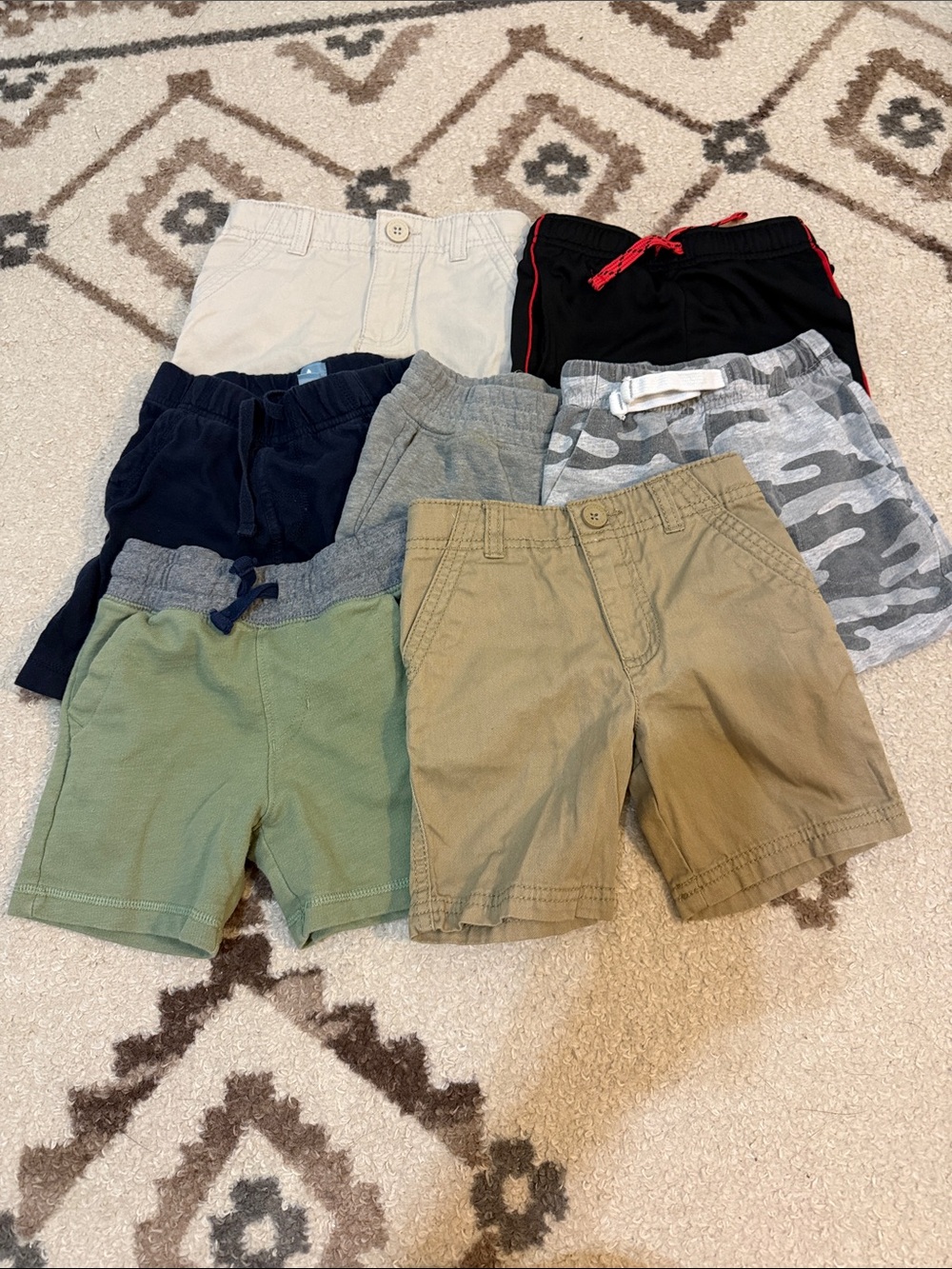 Kids Cotton Cargo Shorts Pack - Green, Khaki, Gray, Navy & Black